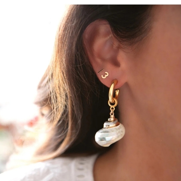 🔹️House of Harlow🔹️ 1960 Gold and White  Conch Sea Shell Dangle Earrings - Picture 1 of 8